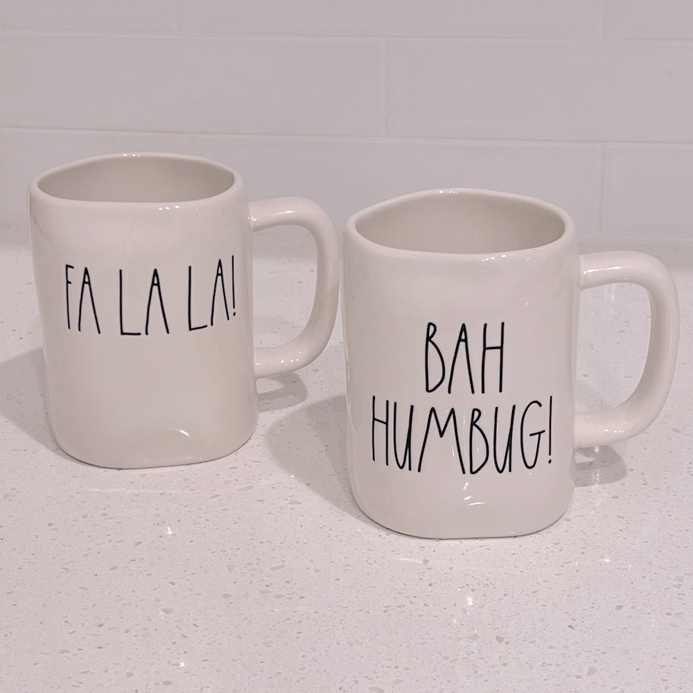 Authentic Rae Dunn Fa La La & Bah Humbug Set of Two Holiday Mugs